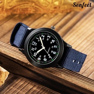 [Seafeel] นาฬิกาควอตซ์ราคาถูก นาฬิกาควอตซ์ นาฬิกาข้อมือควอตซ์หน้าปัดทรงกลมสายไนล่อนแฟชั่นผู้ชาย