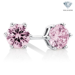 ราคาต่างหูเพชรชมพู เพชรสวิส CZ : Pink gems เม็ดกลม 4-5 mm. ต่างหูพลอย ต่างหูคริสตัล Malai Gems