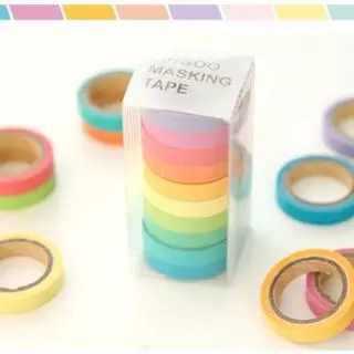 10 ม้วน สีรุ้ง ฉีกได้ วาชิ เทปกระดาษ อัลบั้มรูป ไดอารี่ ตกแต่ง DIY เทปสติกเกอร์