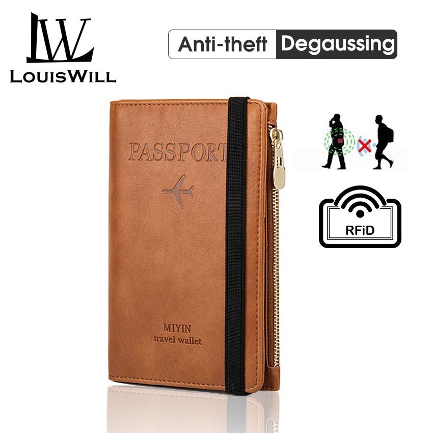 LouisWill Multifunction Passport Holder RFID Fashionable Passport Cover Frosted PU Travel Bag Wallet Ticket Holder Document Organizer Card Case with Zipper for Men & Women