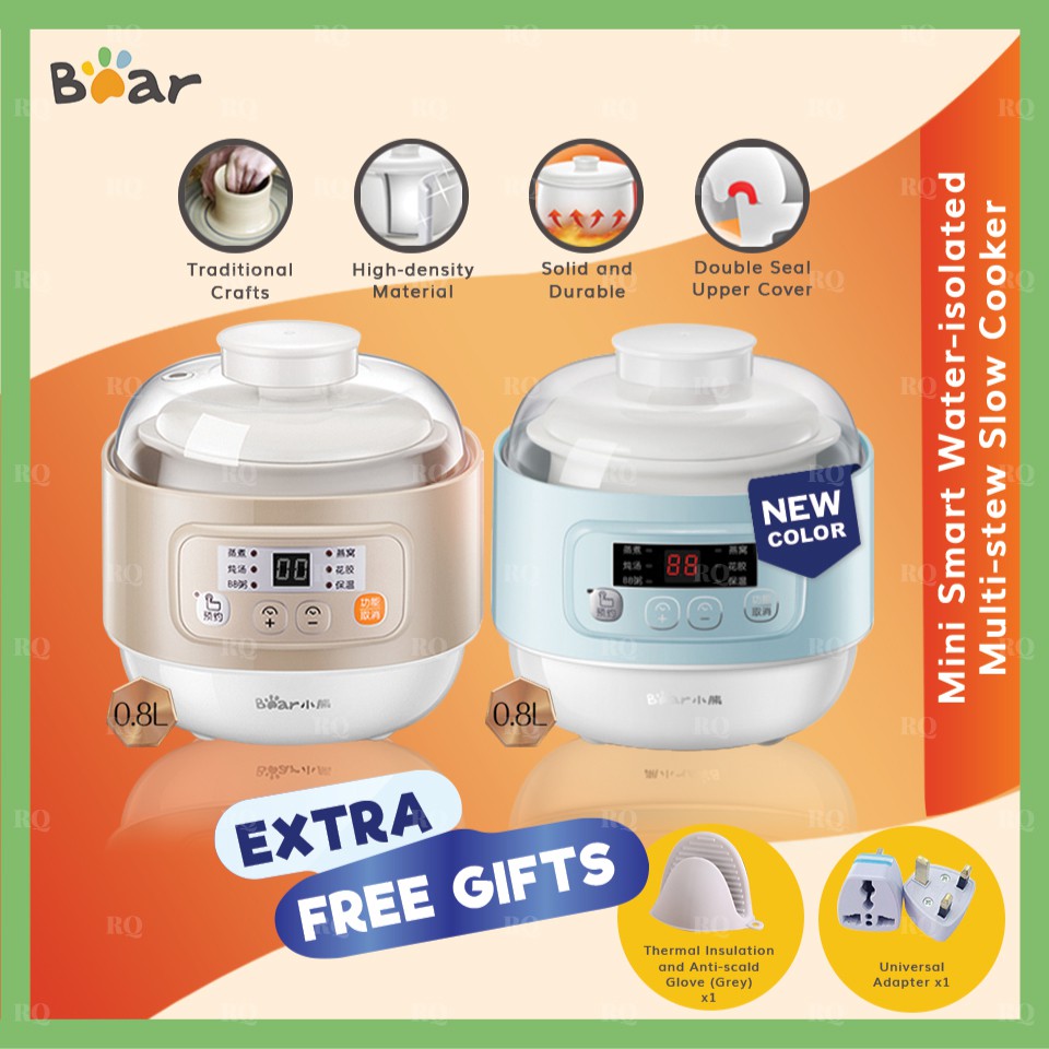 【#1 LADIES CHOICE】BEAR DDZ-A08D1 MINI 0.8L SMART WATER-ISOLATED MULTI-STEW SLOW COOKER FOR PORRIDGE 