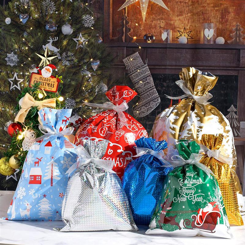 ถุงของขวัญคริสต์มาส Santa Claus Christmas Gift Bags Merry Christmas Decoration for Home Christmas Sacks Candy Bag Xmas Kids Gift Happy New Year