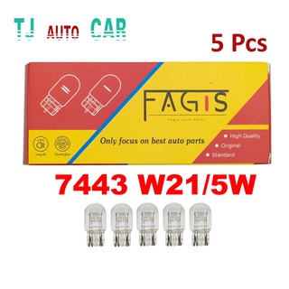 หลอดไฟท้าย  หลอดไฟเบรค อย่างดี T20 21/5W 12V. 2 ไส้ 7443 แบบเสียบ จำนวน 5 หลอด