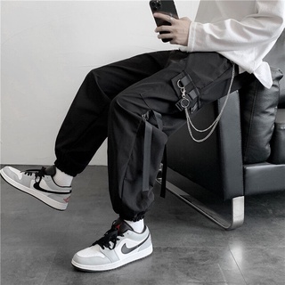 56MEN Men hip hop Cargo Pants K30 กางเกงชาย กางเกงขายาว ชาย กางเกงคาร์โก้ชาย กางเกงสตรีท สไตล์เกาหลี แต่งโซ่ ทรงขาจั้ม