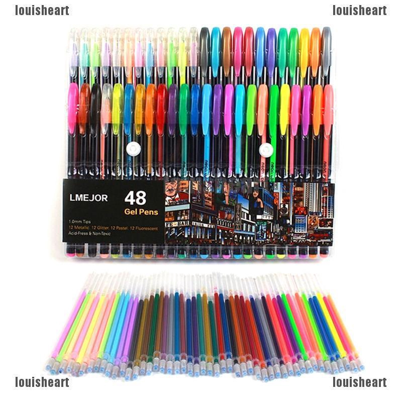 48 pcs Color Gel Pen Set Adult Coloring Book Ink Pens Drawing Painting ...