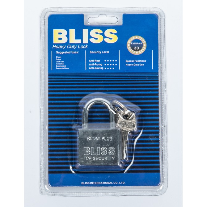 BLISS แม่กุญแจล็อค พร้อมลูกกุญแจ 3 ดอก สีเงิน