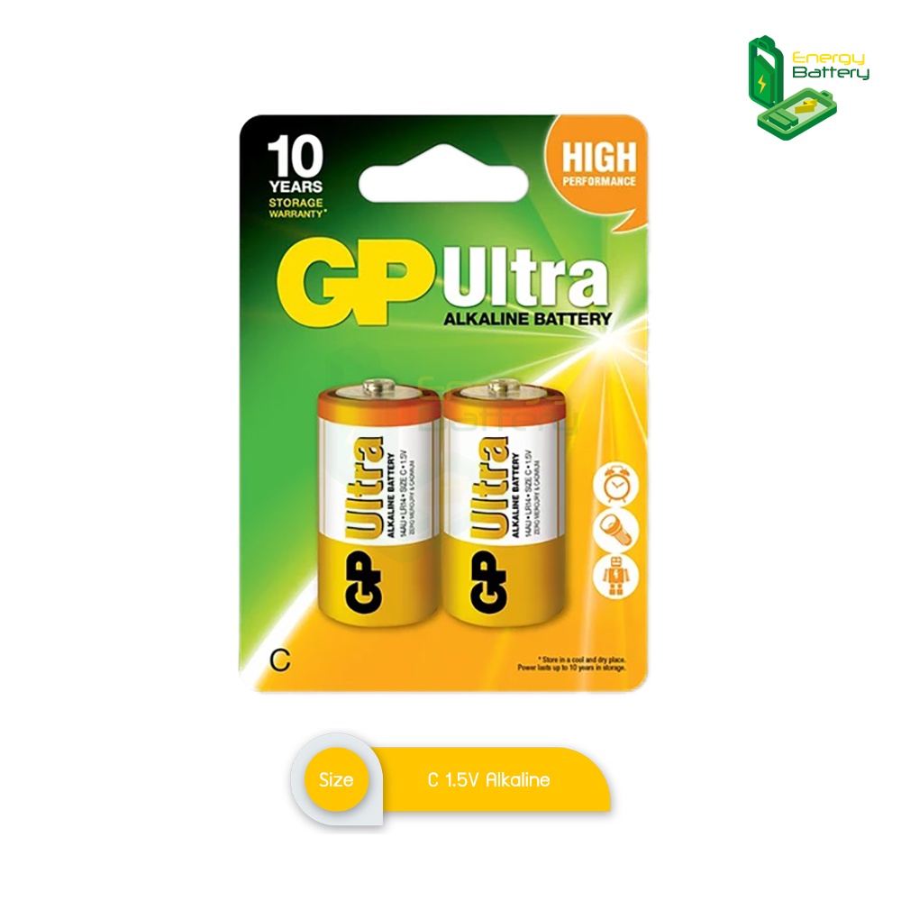 GP Ultra ALKALINE BATTERY Size C 1.5V LR14 GPB-14AU-2U2 ถ่านอัลคาไลน์ 1แพ็ค 2ก้อน ถ่านไฟฉาย ถ่านนาฬิ