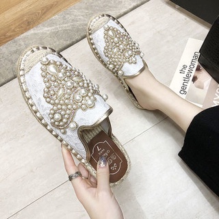 🔥Hot Sale/22523Slippers womens outerwear 2022 new Baotou halfรองเท้าแตะผู้หญิงด้านล่างแบนขี้เกียจ Muller รองเท้าแนวโน้ม