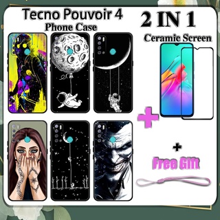 2 IN 1 Tecno Pouvoir 4 เคสโทรศัพท์ พร้อมกระจกนิรภัย เซรามิค ป้องกันหน้าจอ โค้ง ฟิล์มนิรภัย อวกาศ ด้านนอก