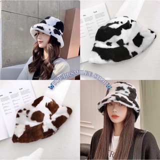 ✨หมวกบักเก็ต✨ ขนนุ่มฟูลายน้องวัวน่ารักๆ กำลังฮิตเลยจ้า