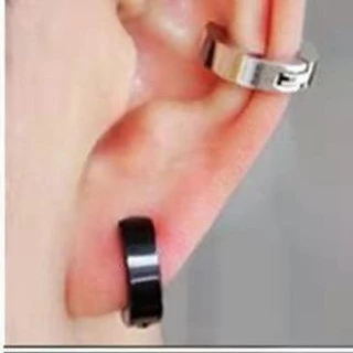 ต่างหู ตุ้มหู จิว ต่างหูผู้ชาย Punk Men Stainless Steel Hoop Piercing Round Earrings for Women Men 1 คู่