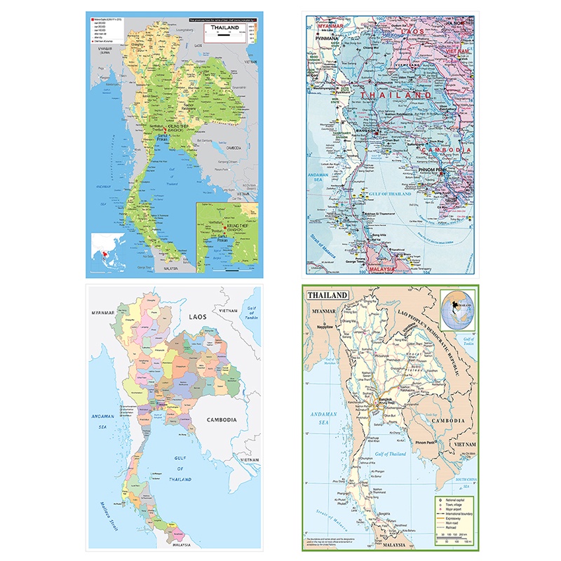POSSBAY แผนที่ประเภทต่างๆ The Thailand Map Painting การบริหารแผนที่ประเทศไทย รูปภาพ Unframed School Decor