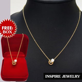 Inspire Jewelry ชุดเซ็ททองชมพูจี้มุกหนึ่งเพชร และเพชรCZ เพชรหนึ่งเม็ด สวยเกรด AAA++ เพชรวิ้งเจิดจรัส