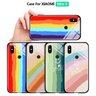 เคส Xiaomi 5X A1 6X A2 6 Mi Mix 2 2S 3 PocoPhone F1 แฟชั่น หรูหรา ลายสายรุ้ง หน้ายิ้ม เคสแข็ง กันกระแทก เรียบ กระจกนิรภัย เคสโทรศัพท์