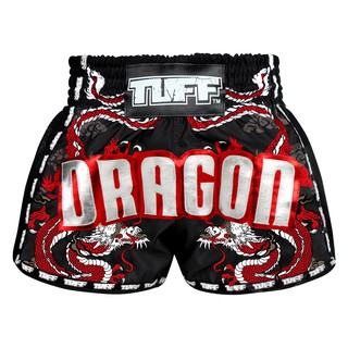 TUFF มวยไทย กางเกงมวยไทย เรโทร สีดำ ลายมังกร TUFF Muay Thai Boxing Shorts New Retro Style Black Chinese Dragon with Text