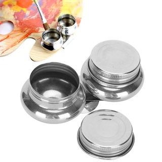 Oil Painting Container Pot Double Dipper Stainless Steel Clip Palette Cup Art