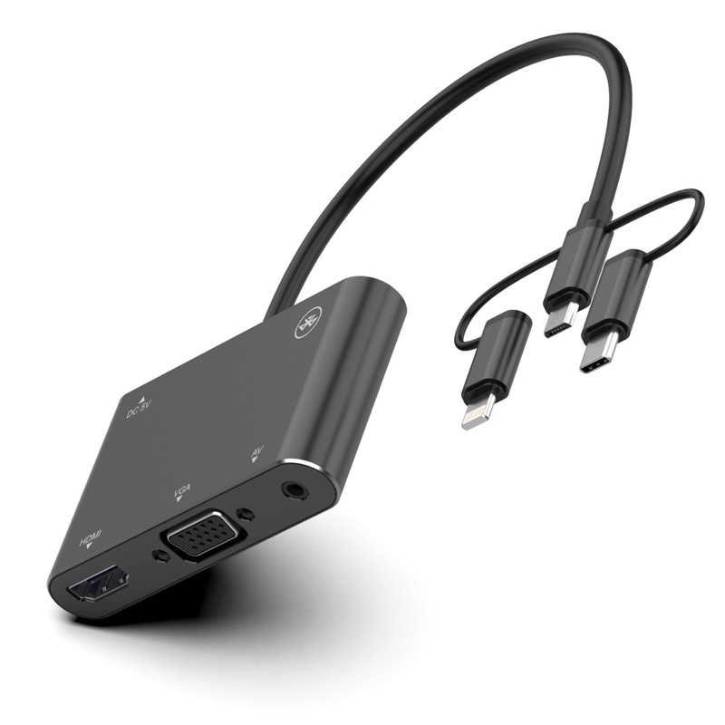 3 In 1 Type-C/Lighting/Micro USB To HDMI/VGA/AV ทีวี/PC หน้าจอโปรเจคเตอร์สายบลูทูธ-Compatibl และฟังก