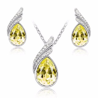 S34 สร้อยคอและต่างหูเข้าเซต รูปหยดน้ำ (สีเหลือง)Necklace /earring-DesignYellow