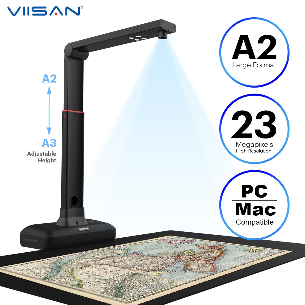 VIISAN S21 A2/A3 Large Format Overhead Book&amp; Document Scanner 23MP High Resolution Auto- Flatten &amp; Support Multi