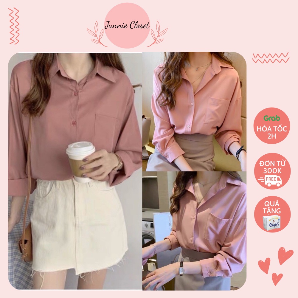 Junnie Closet เสื้อเชิ้ตสํานักงานแขนยาวสีขาวหลวมของผู้หญิงทําจากผ้าไหมเกาหลีคุณภาพสูง