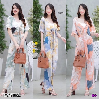 PE17862 Set 2ชิ้น พร้อมส่งค่า เสื้อแขนสั้นผูกโบว์