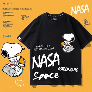 T-shirt  เสื้อยืดแขนสั้น คอกลม ผ้าฝ้าย ทรงหลวม พิมพ์ลายนักบินอวกาศ Snoopy แฟชั่นฤดูร้อน สําหรับผู้ชาย 2022S-5XL