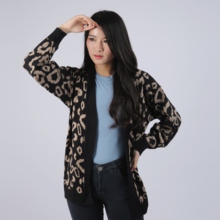 เสื้อคาร์ดิแกน ผ้าถัก ลายเสือดาว Cheetah Maura สําหรับผู้หญิง