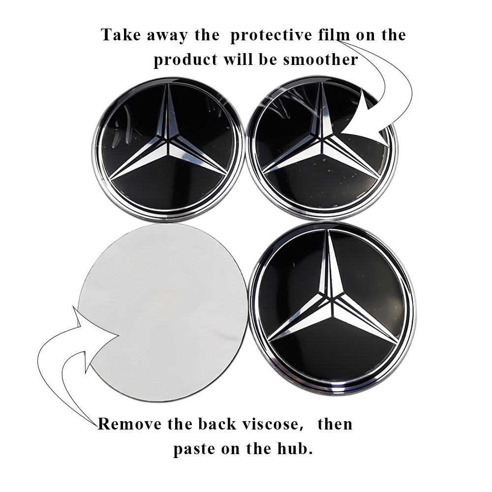 สติกเกอร์ติดล้อรถยนต์ ขนาด 56 มม. สำหรับ Mercedes Benz จำนวน 4 ชิ้น