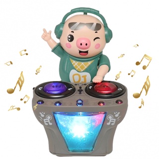 ดีเจหมูของเล่นไฟฟ้า Djing สำหรับเด็กร้องเพลงและเต้นรำหมู ของเล่นมีเสียง มีไฟเดินหน้าถอยหลัง