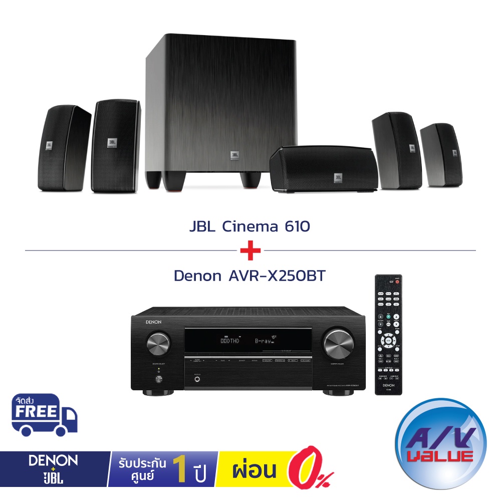 Denon AVR-X250BT 5.1 Ch. 4K Ultra HD AV Receiver with Bluetooth + JBL Cinema 610 ** ผ่อนชำระ 0% **