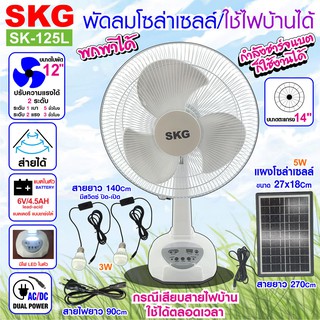 SKG พัดลมโซล่าเซลล์/ใช้ไฟบ้านได้  รุ่น SK-125L สีขาว