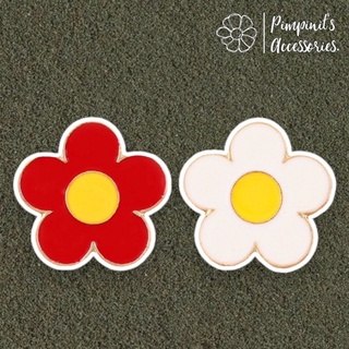 🇹🇭 พร้อมส่ง : เข็มกลัดเซ็ทดอกไม้สีแดงและสีขาว | Red &amp; White Flower Enamel Brooch Pin Set.