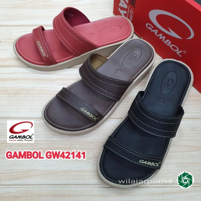 GAMBOL รองเท้าแตะสวมหญิง รุ่น GW42141 ไซส์ 36-39 สีดำ สีน้ำตาล สีอิฐ ยปส.
