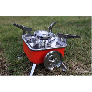 WINDPROOF CAMPING STOVE เตาแก๊สปิคนิคพร้อมที่กันลม เดินป่า/แคมป์ปิ้ง กันลม กันฝน ได้ แถม ซองใส่เตาแก๊ส 1 ใบ K-202