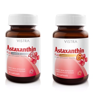 Vistra Astaxanthin plus vitamin E 4mg, 6mg 30เม็ด วิสทร้า แอสตาแซนทีน