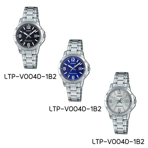 Casio นาฬิกาข้อมือผู้หญิง สีเงิน สายสแตนเลส รุ่น LTP-V004D,LTP-V004D-1B2,LTP-V004D-2B,LTP-V004D-7B2