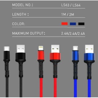 PP สายชาร์จ LDNIO LS63 Toughness USB Cable 2.4A Fast Charging Stronger And Durable 2 เมตร