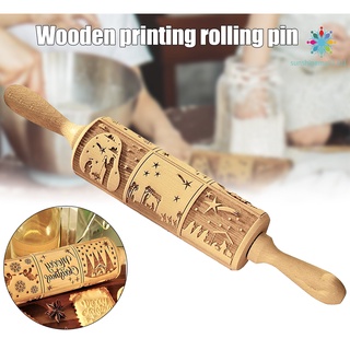 SM01 Nativity Engraved Rolling Pin Non-Stick Wooden Embossed Dough Roller Rolling Pins for Cookies Pies Clay Kitchen Tool