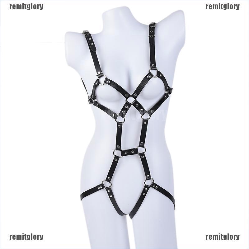 Permanentfly Sexy Women Punk Halterneck Choker Gothic Leather Harness Body Bustier Waist Belt 3367