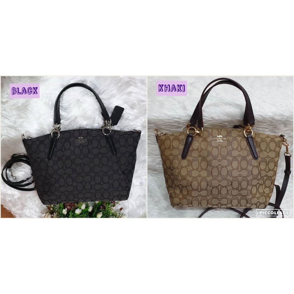 Coach แท้ ✔️ พร้อมส่ง กระเป๋าทรงพัด รุ่นผ้า | Coach Small Kelsey in Signature Jacquard