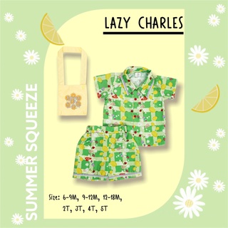 21August.Baby Summer Squeeze Lazy Charles ชุดเซ็ตเด็ก ชุดเด็ก ผ้าเครปซาติน สีเขียว