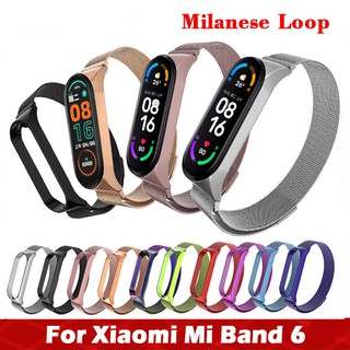 for xiaomi mi band 6 4 5 mi 5 สายนาฬิกาข้อมือสแตนเลสแม่เหล็กสําหรับ xiaomi Mi Band 6 5 สายรัดข้อมืออัจฉริยะ