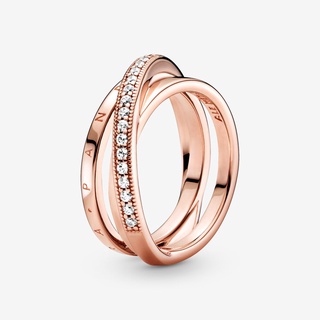 [ส่งจากกรุงเทพ]เงิน925 14k แหวนเพชร แหวนแฟชั่น Pavé Interlacing Three-Ring เครื่องประดับแฟชั่น ของแท้ 100%