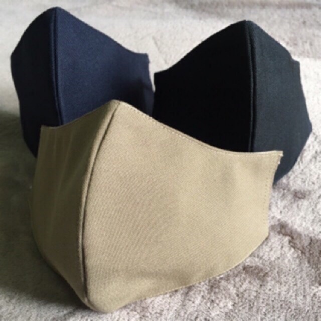 แมสข้าราชการผ้าปิดปากปิดจมูกสีพื้น สีกรมสีกากี