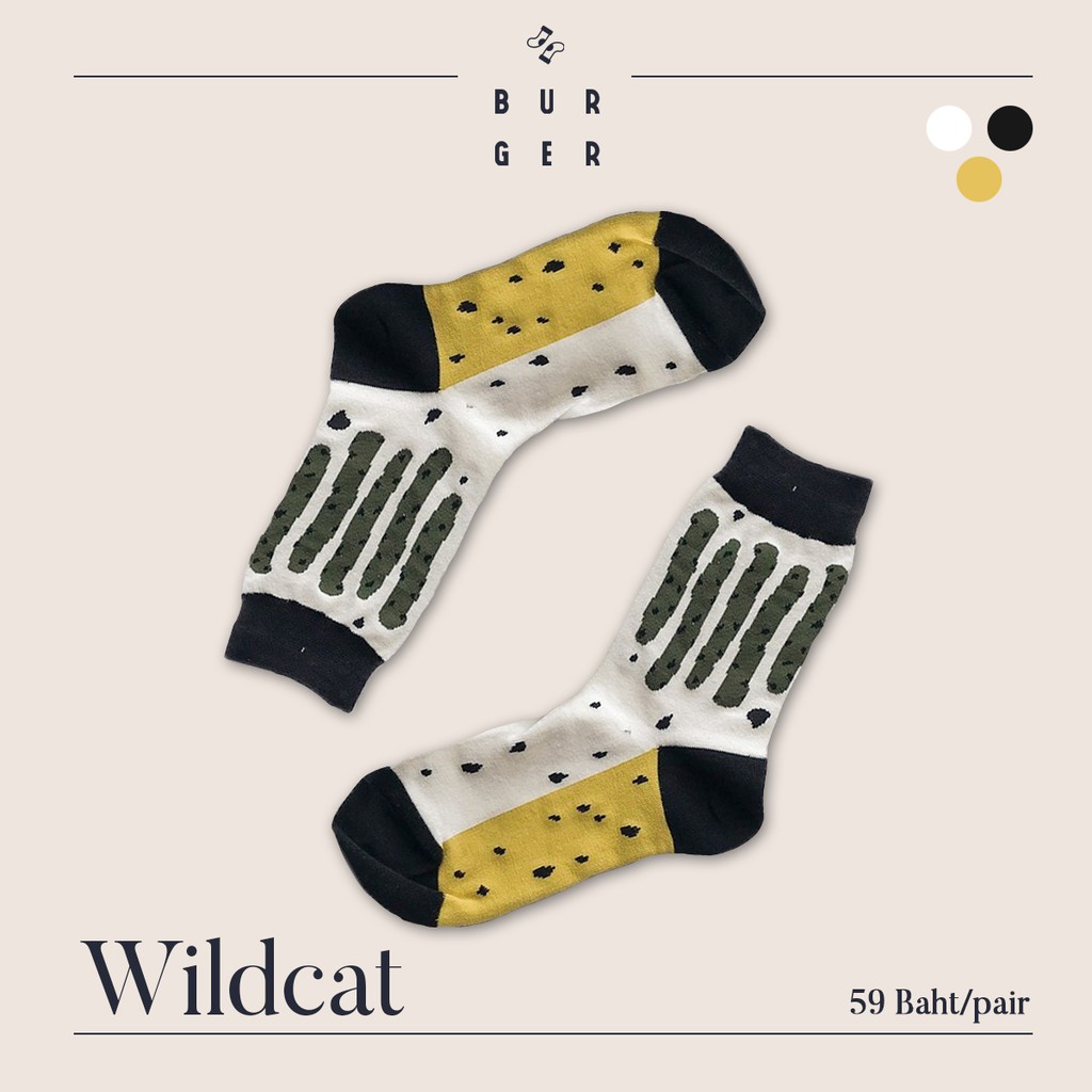 Wildcat ถุงเท้าแฟชั่น ลายแมวป่า สายคิ้วท์ สายสตรีท ครึ่งแข้ง ราคาถูก คุณภาพดี