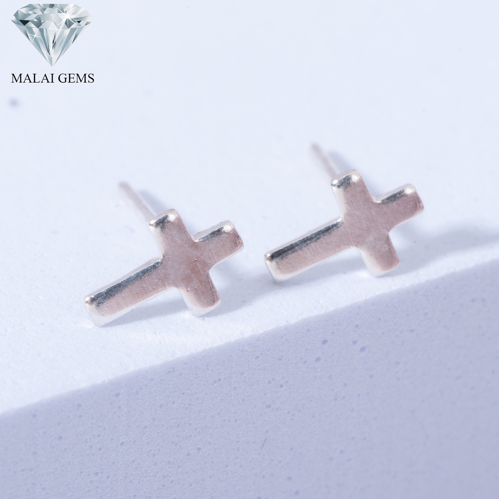 Malai Gems ต่างหูเงินแท้ Silver 925 รุ่น  Minimal ไม้กางเขนมินิมอส  ต่างหูเงินแท้ ตุ้มหูเงิน ใส่ได้ทุกเพศ พร้อมส่ง
