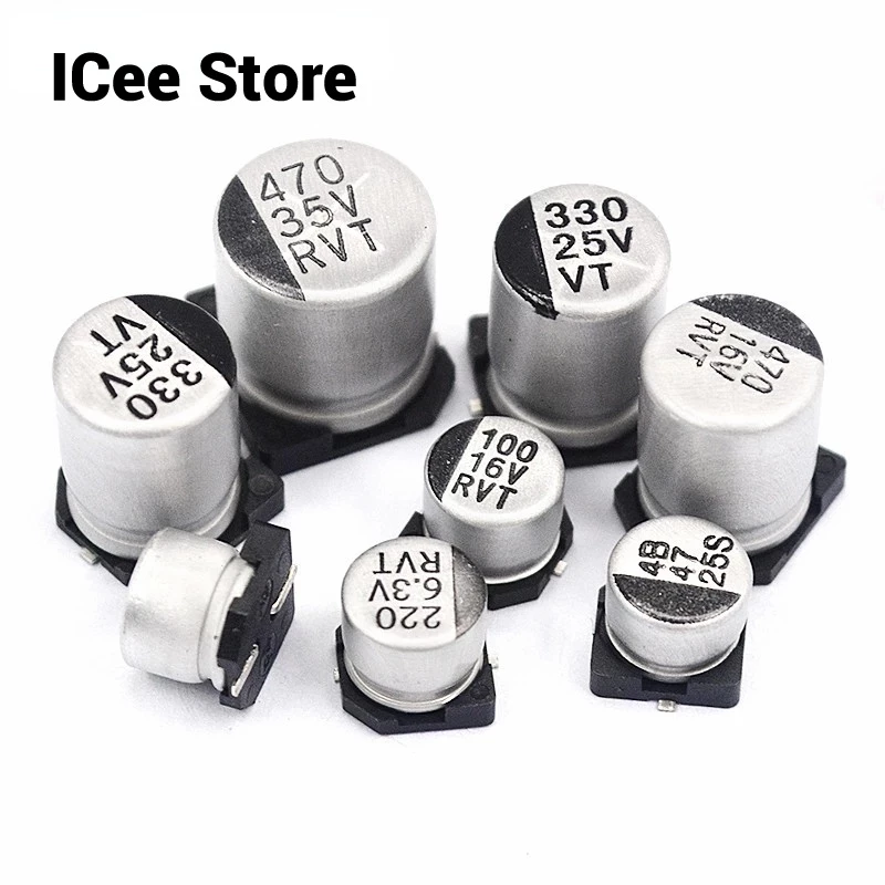 ตัวเก็บประจุอลูมิเนียมไฟฟ้า SMD 25V 35V 10UF 22UF 33UF 47UF 100UF 220UF 330UF 470UF 20 ชิ้น