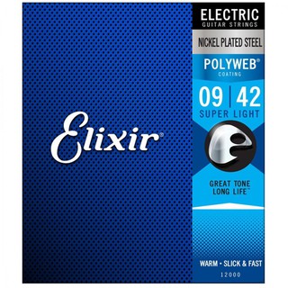 (ของแท้) Elixir® Polyweb สายกีตาร์ไฟฟ้า เบอร์ 9 แบบนิกเกิล (Super Light, .09 - .042) #12000