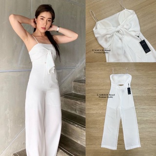 พร้อมส่ง🐇jumpsuit ขายาวสีขาว เอวเว้า ผ้าผูกด้านหลังหรือด้านหน้า 🐰lamour