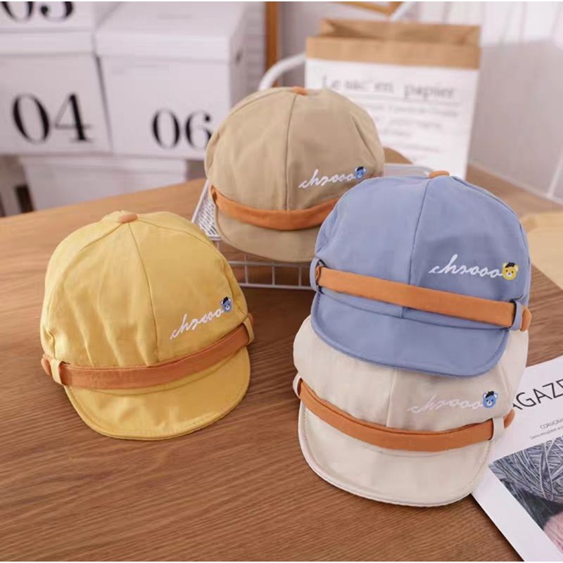 [พร้อมส่ง] หมวก หมวกเด็ก 3เดือน - 2ปี รอบหัว 47-49 cm. หมวกทรงนิวส์บอย ผ้าสีพื้น พิมพ์ลายหมีน่ารักๆ สำหรับเด็กผู้ชาย